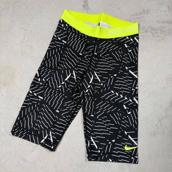 Nike Pro Compression Shorts Black White Neon Yellow Women Size S Training Gym - Picture 3 of 10